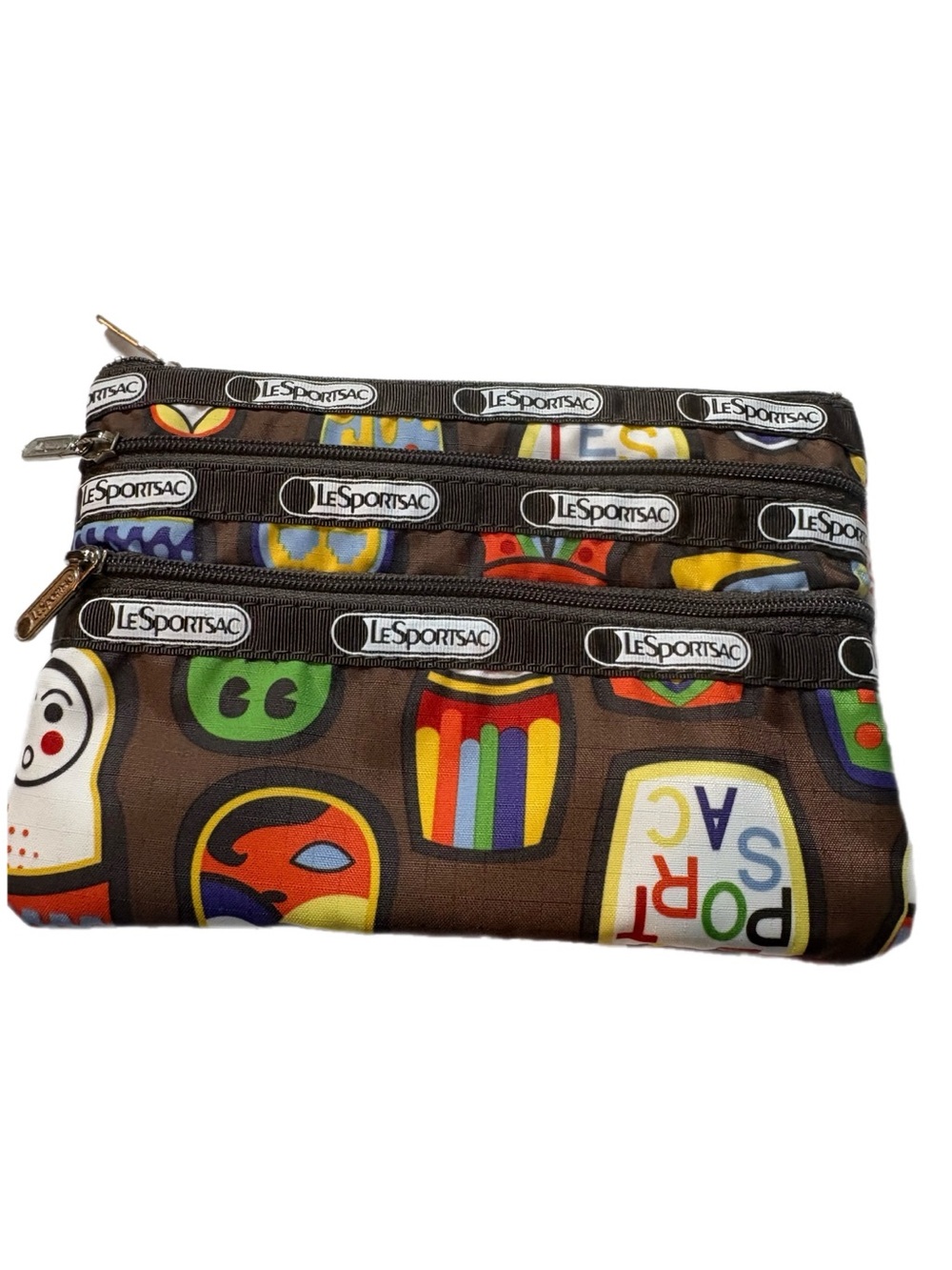 LeSportsac Brown Multi-Color Triple Zip Pouch